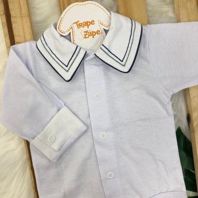 body branco com gola bordado linhas marinho e verde